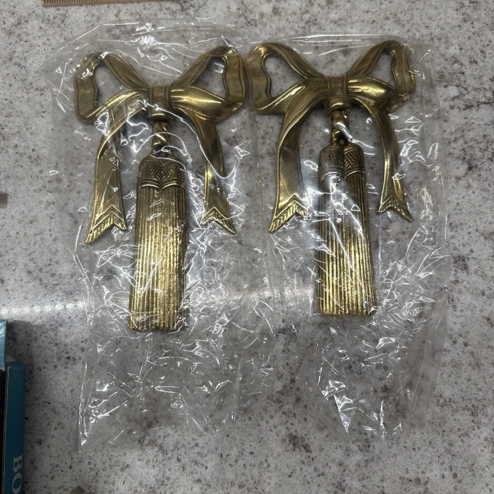 Lot of 2 Solid Brass Bow Tassel Wall Hanging 1989 CBK 6
